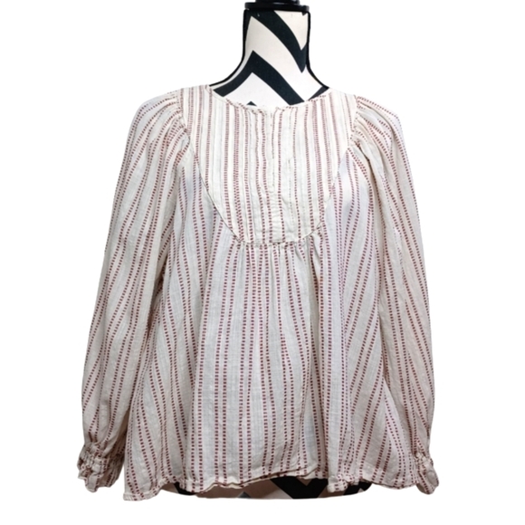 Elizabeth And James Stripe Pintuck Red Cream Sz S Boho Peasant Blouse - Picture 1 of 14